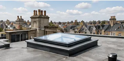 A finished flat rooflight on a roof above Brighton terraces